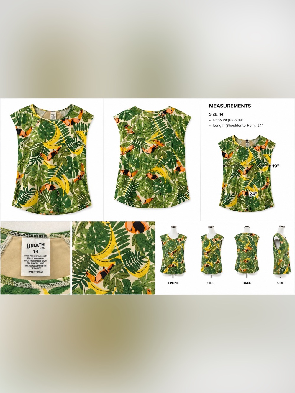 Like New! Duluth Trading Co Tropical Print Cap Sleeve Swim Top - Size 14